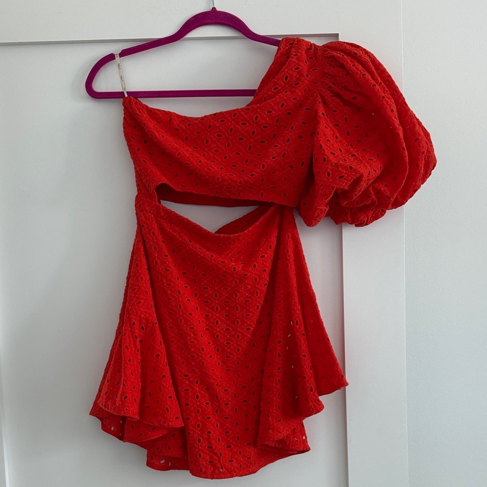 Red One-Shoulder Eyelet Dress size xs
